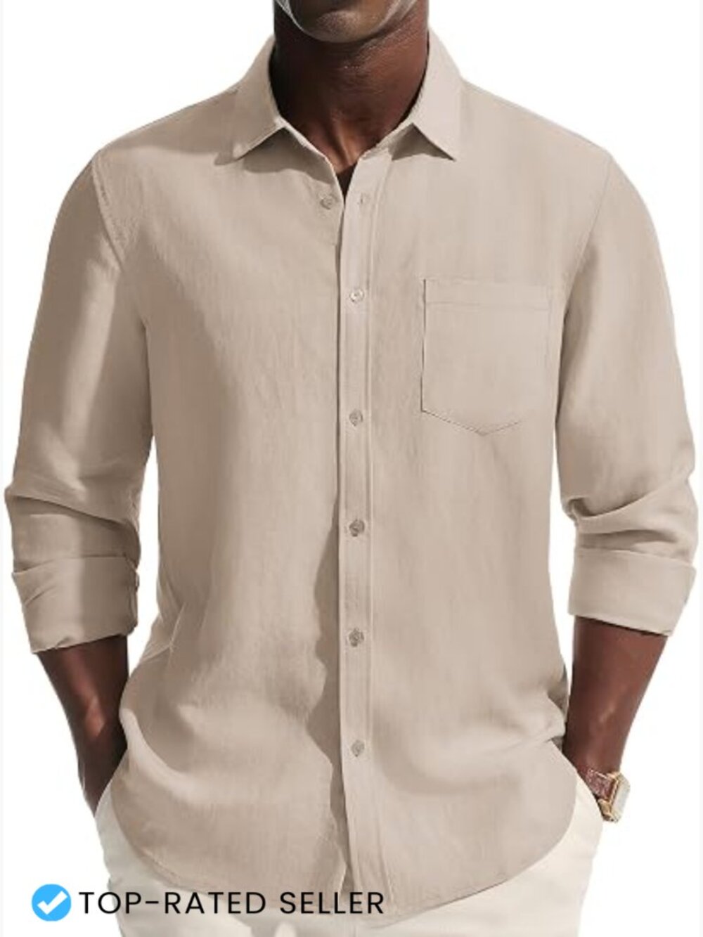 Men's Long Sleeve Button Down Shirt Casual Linen Blend Summer Beach Wedding
